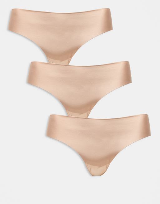ASOS DESIGN Curve – Beige stringtrosor utan synliga troskanter i spets, 3-pack