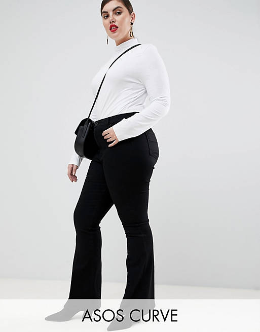 ASOS DESIGN Curve bell flare jeans in clean black with pressed crease