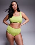 [ASOS Curve] ASOS DESIGN Curve Bella textured bikini top in bright chartreuse-Green 20 Bright chartreuse