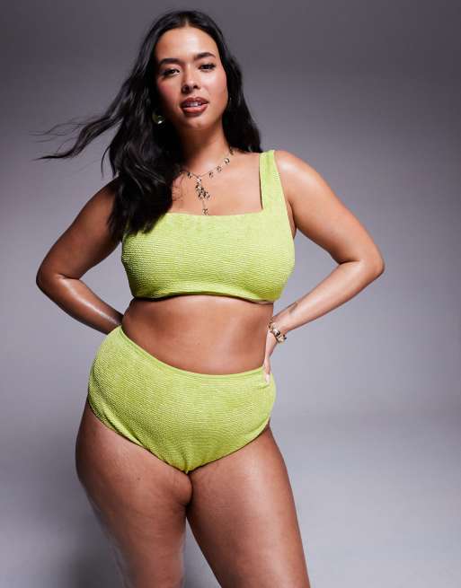 ASOS DESIGN Curve – Bella – Zielonożółta fakturowana góra od bikini