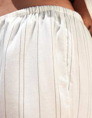 ASOS DESIGN Curve Belle beach wide leg linen blend pants in black and white stripes