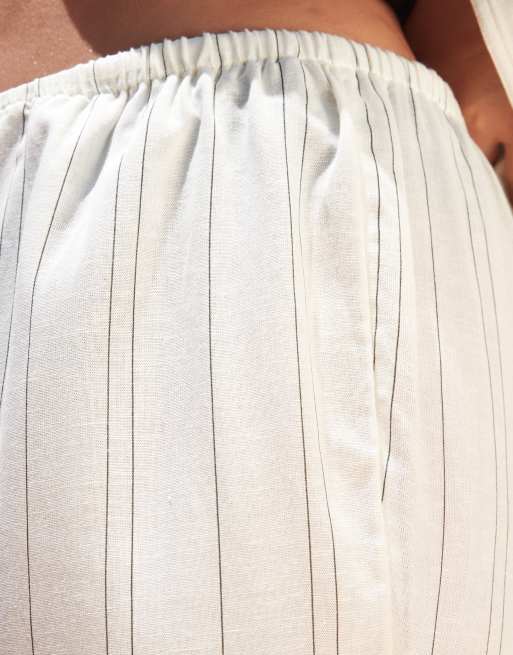 ASOS DESIGN Curve Belle beach wide leg pants with linen in mono stripe, 5 of 5