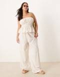 [ASOS Curve] ASOS DESIGN Curve Belle beach wide leg pants with linen in natural-Neutral 18 Natural