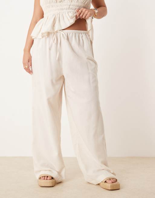 ASOS DESIGN Curve - Belle - Naturfarvede strandbukser med brede ben i hørblanding, 2 af 5