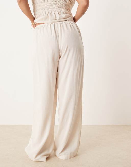 ASOS DESIGN Curve - Belle - Naturfarvede strandbukser med brede ben i hørblanding, 4 af 5
