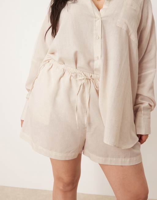ASOS DESIGN Curve - Belle - Naturfarvede strandshorts i hørblanding, 2 af 5