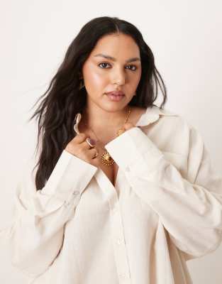 Asos Curve Asos Design Curve Belle Oversized Linen Blend Beach Shirt