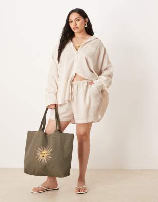 ASOS DESIGN Curve - Belle - Short de plage en lin - Naturel-Neutre 54