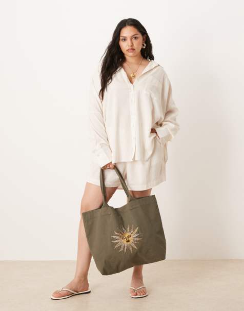 ASOS DESIGN Curve - Belle - Strand-co-ord set van linnenmix in naturel - view 1