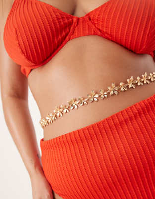 ASOS CURVE ASOS DESIGN CURVE BELLY CHAIN WITH FLORAL DESIGN 