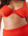 [ASOS Curve] ASOS DESIGN Curve belly chain with shell and faux pearl detail in gold tone L/XL Gold