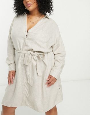 ASOS DESIGN Curve belted shirt beach dress in natural - ASOS Price Checker
