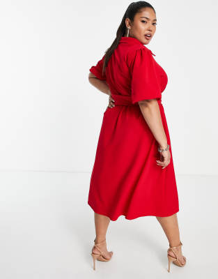 red plus size shirt dress