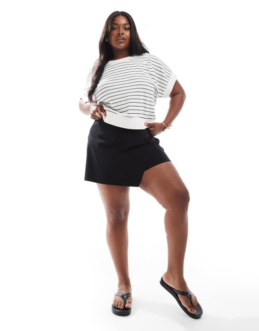 ASOS DESIGN Curve bengaline asymmetric skort in black