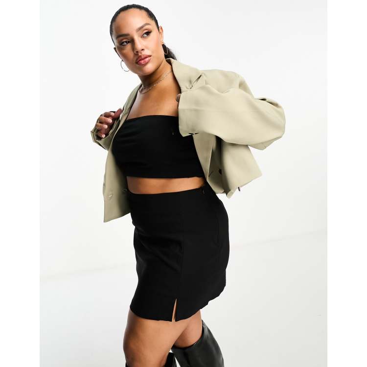 ASOS DESIGN Curve bengaline micro mini skirt with split in black