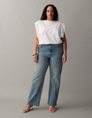 ASOS DESIGN Curve - Bequeme Jeans mit geradem Schnitt, Stretchanteil und Vintage-Waschung-Blau