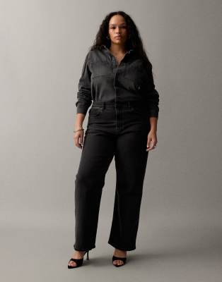 ASOS DESIGN Curve - Bequeme Stretch-Jeans in Schwarz mit geradem Bein