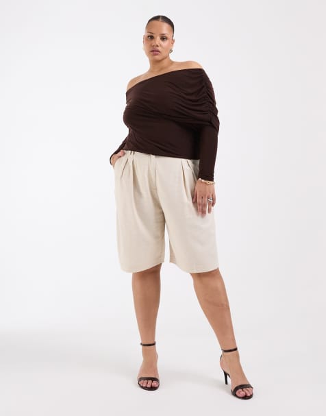 ASOS DESIGN Curve - Bermuda sartoriali in misto lino color naturale - view 1