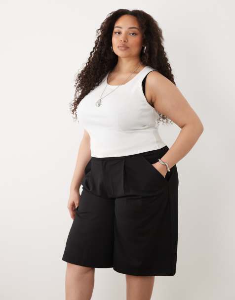 ASOS DESIGN Curve - Bermuda sartoriali sinuosi in twill neri - view 1