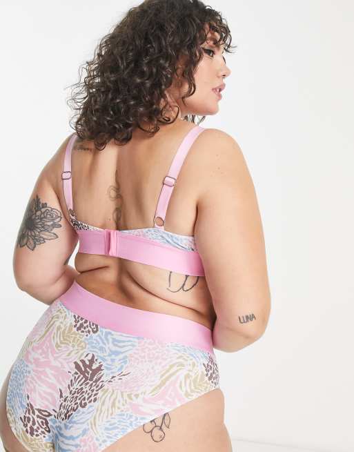 ASOS DESIGN Curve Betty cotton underwire bra in pastel animal