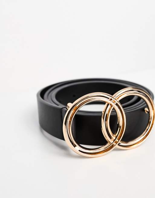 Unisex Double Circle Belt with Gold Buckle