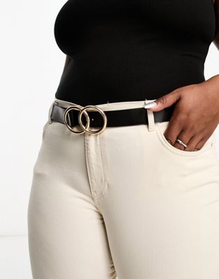 ASOS DESIGN Curve bevelled double circle waist and hip belt in gold metal work