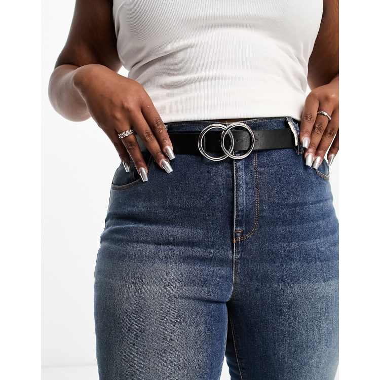 ASOS DESIGN Curve bevelled double circle waist and hip belt in silver metal  work