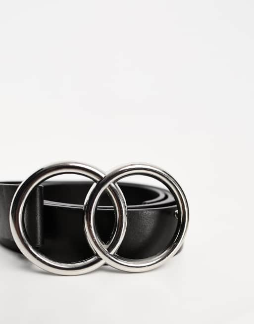 black leather belt - silver double loop