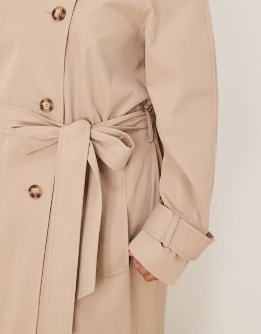 ASOS DESIGN Curve – Beżowy długi prochowiec, 3 z 4