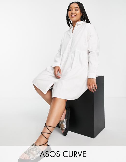 ASOS DESIGN Curve – Biała bawełniana sukienka koszulowa mini