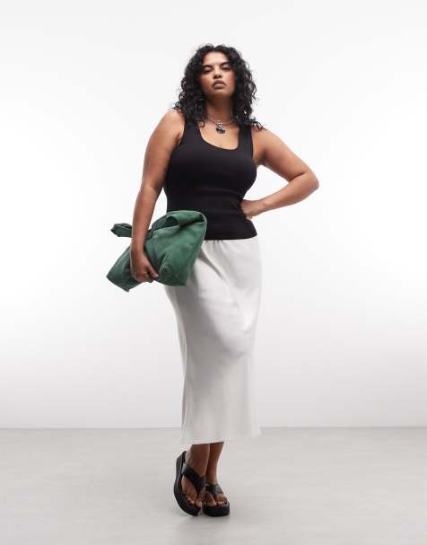 ASOS DESIGN Curve – Biała satynowa spódnica midi cięta ze skosu - view 1