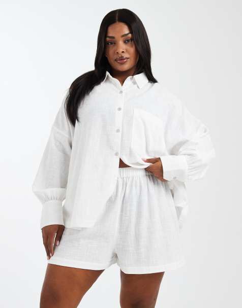 ASOS DESIGN Curve - Biarritz - Hvide strandshorts med tekstur i bomuld - Del af sæt - view 1