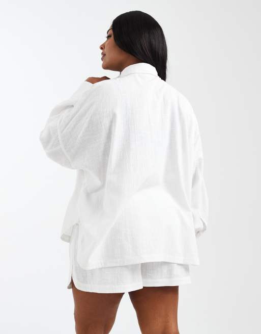 ASOS DESIGN Curve - Biarritz - Katoenen strandoverhemd met textuur in wit, deel van co-ord set, 2 van 4