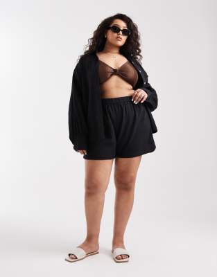 ASOS DESIGN Curve - Biarritz - Short d'ensemble de plage en coton texturé - Noir 48
