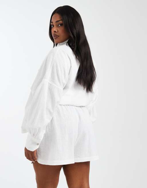 ASOS DESIGN Curve – Biarritz – Strukturierte Strand-Shorts aus Baumwolle in Weiß, Kombiteil, 5 von 5