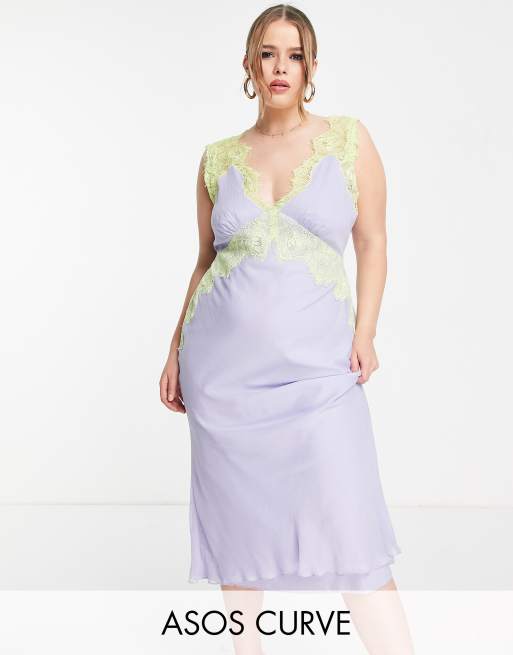 ASOS DESIGN Curve bias cut chiffon midi dress with applique lace