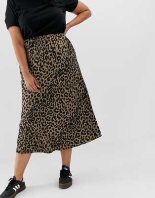 asos design bias cut satin midi skirt in leopard print