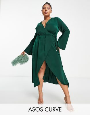green emerald velvet dress Florence Waterfall Dress in Forest Green Satin