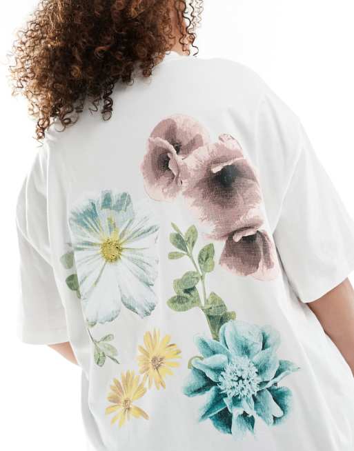 ASOS DESIGN Curve – Biały T-shirt o fasonie boyfriend z grafiką z kwiatami na plecach