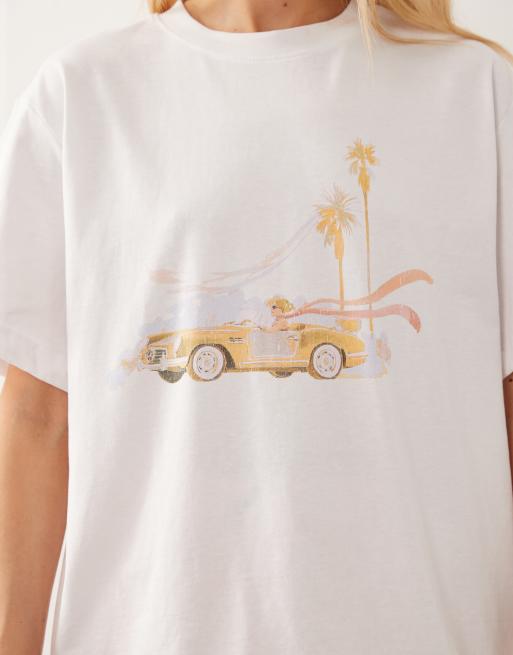 ASOS DESIGN Curve – Biały T-shirt oversize z grafiką z samochodem w stylu vintage, 4 z 4