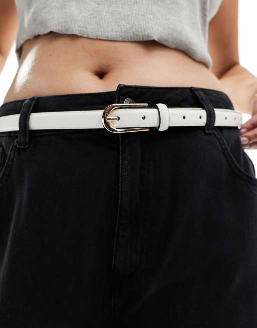 ASOS DESIGN Curve – Biały wąski pasek na biodra lub talię ze sprzączką w kształcie półksiężyca
