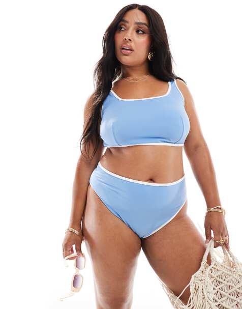 ASOS DESIGN Curve - Bikini à liseré contrasté - Bleu poudré - view 1