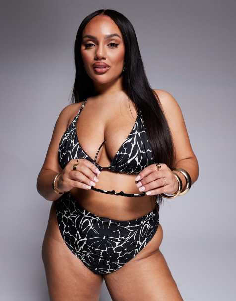 ASOS DESIGN Curve - Bikini med monokromt blomstermønster - view 1