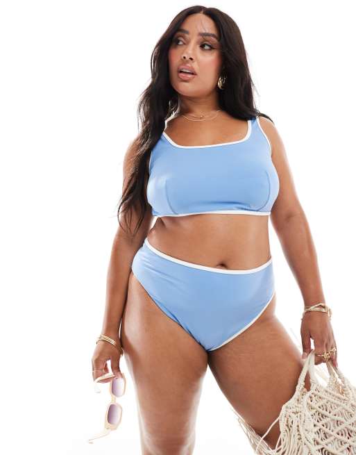 ASOS DESIGN Curve - Bikini met contrasterende biezen in oudblauw