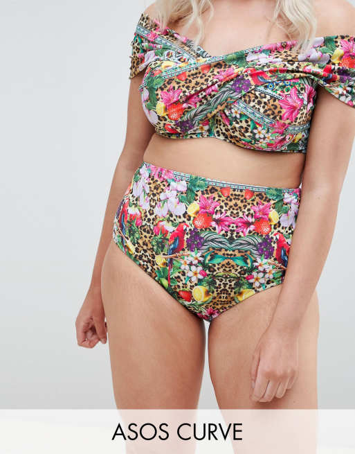 ASOS DESIGN Curve – Vorne überkreuztes Bikiniset mit Bügeln und tropischem Festivalmuster , 2 von 2