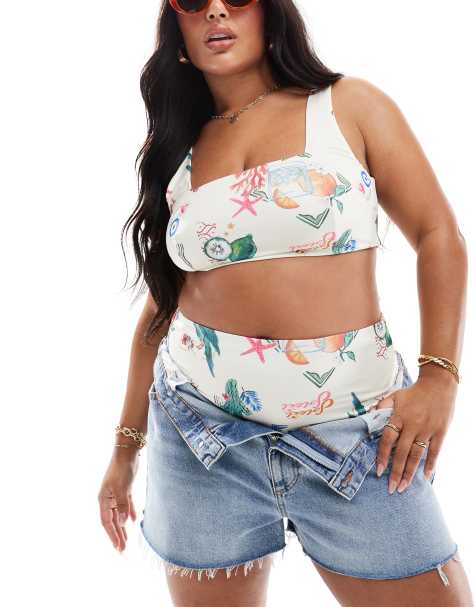 ASOS DESIGN Curve – Bikinioberteil mit Postkartenprint - view 1