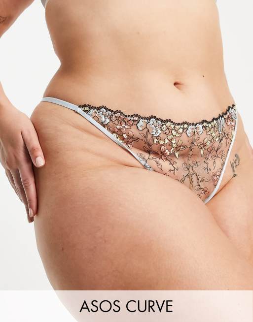 ASOS DESIGN Curve Billie pastel embroidery thong in multi