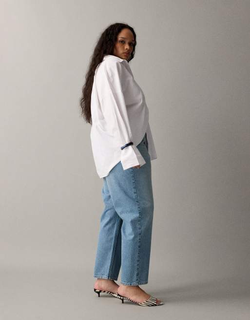 ASOS DESIGN Curve - Blå afslappede mom-jeans med høj talje, 3 af 7