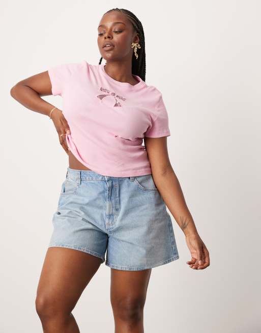 ASOS DESIGN Curve - Blå dad-denimshorts i lys vask, 4 af 5