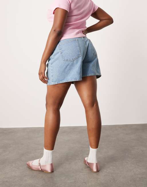 ASOS DESIGN Curve - Blå dad-denimshorts i lys vask, 5 af 5